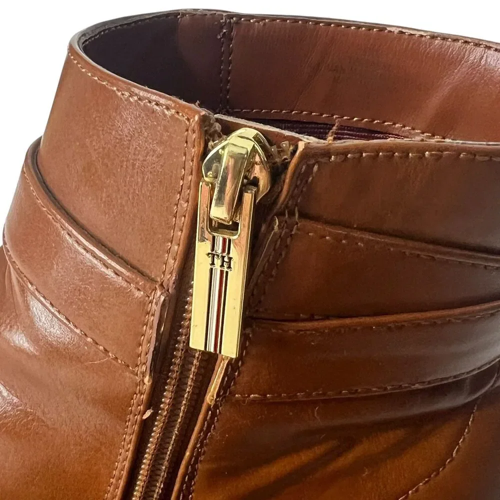 Tommy Hilfiger Women Brown Ankle Boots Side Zip Buckle‎ Detail Size 8.5M